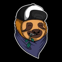 Sloth wear bandana and hat vector illustration 