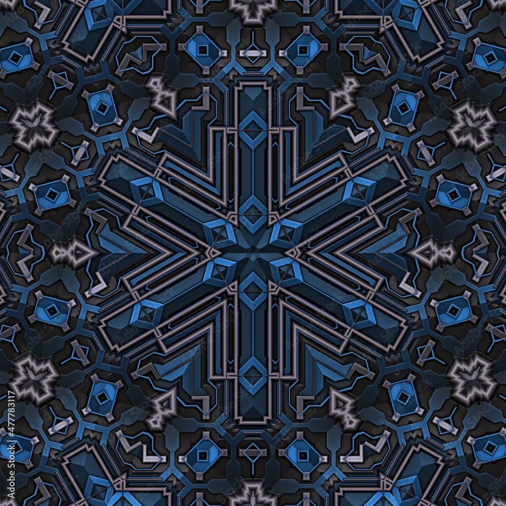 Wall mural 3d effect - abstract blue hexagonal geometric pattern