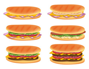Subs sandwich concept fast food illustration vector ingredients