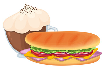 Sandwich sub with a coffe concept drink fast food illustration vector
