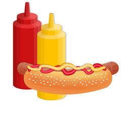 Hot dog with ketchup and mustard sauce concept illustration vector