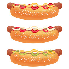 Hot dogs illustration with various sauces concept fast food vector