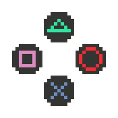 Graphic joypad arcade game in vector icon format and gamepad or joystick pixel art © Cavid