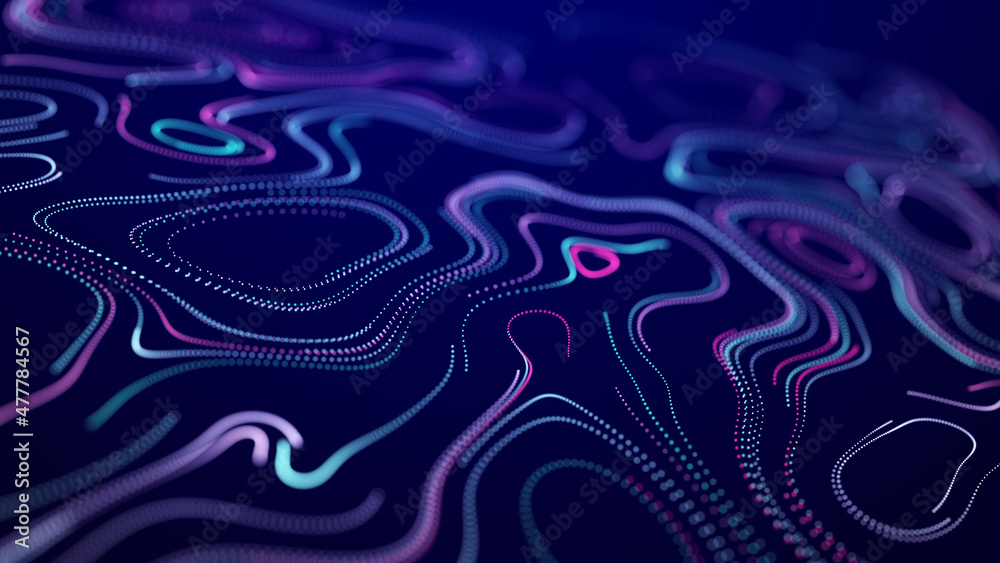 Fototapete abstract digital background from rounded colored lines. information flow space. big data visualizati