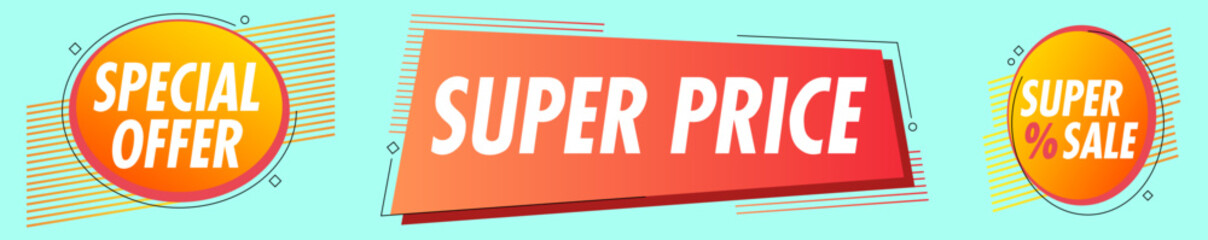 Discount stickers. Super price. Advertising banner