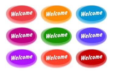 Welcome. Label with a welcome inscription. Multicolored stickers