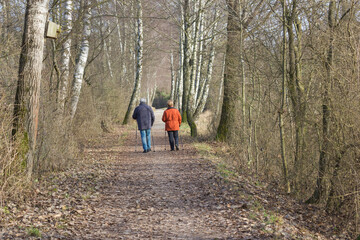 Spaziergang, Senioren, Seniorin, altes Ehepaar, Ehepaar, Waldspaziergang, Natur, Naturfreunde,...