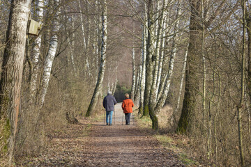 Spaziergang, Senioren, Seniorin, altes Ehepaar, Ehepaar, Waldspaziergang, Natur, Naturfreunde,...