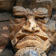 a face carved out of wood