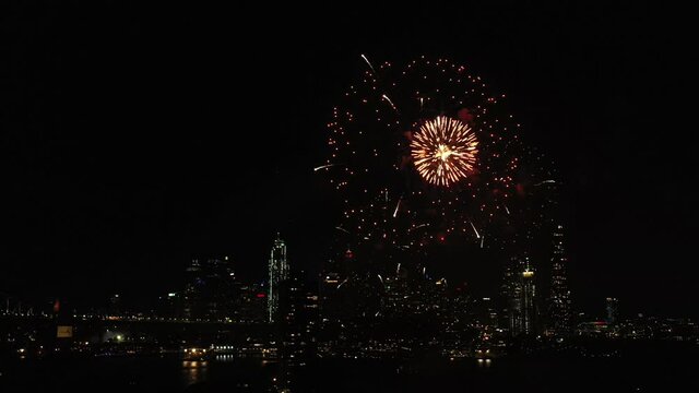NYE Sydney fireworks light show celebration over CBD- final balls as 4k.
