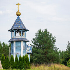 blue wooden bell tower