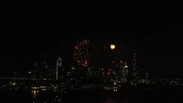 Light show of Sydney city New Year eve fireworks over CBD as 4k.
