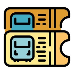 Train tickets icon. Outline train tickets vector icon color flat isolated