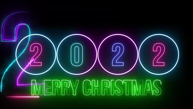 Happy new year neon element background Christmas and New Year Decorations and Neon Light Frame Template. Creative Holiday Animated Design