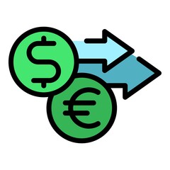 Dollar euro money transfer icon. Outline dollar euro money transfer vector icon color flat isolated