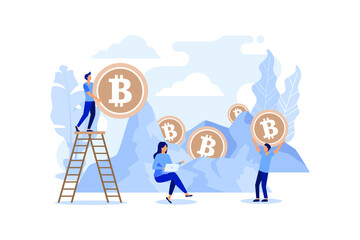 Cryptocurrency Exchange Vector Illustration Concept Showing a businessman buying bitcoin and ethereum,