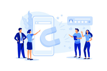 Vector illustration of a big magnet attracts likes, good reviews, rating