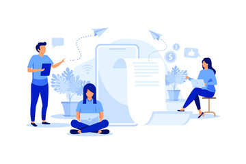 vector creative illustration, online news, social networks, virtual communication, information search, company news