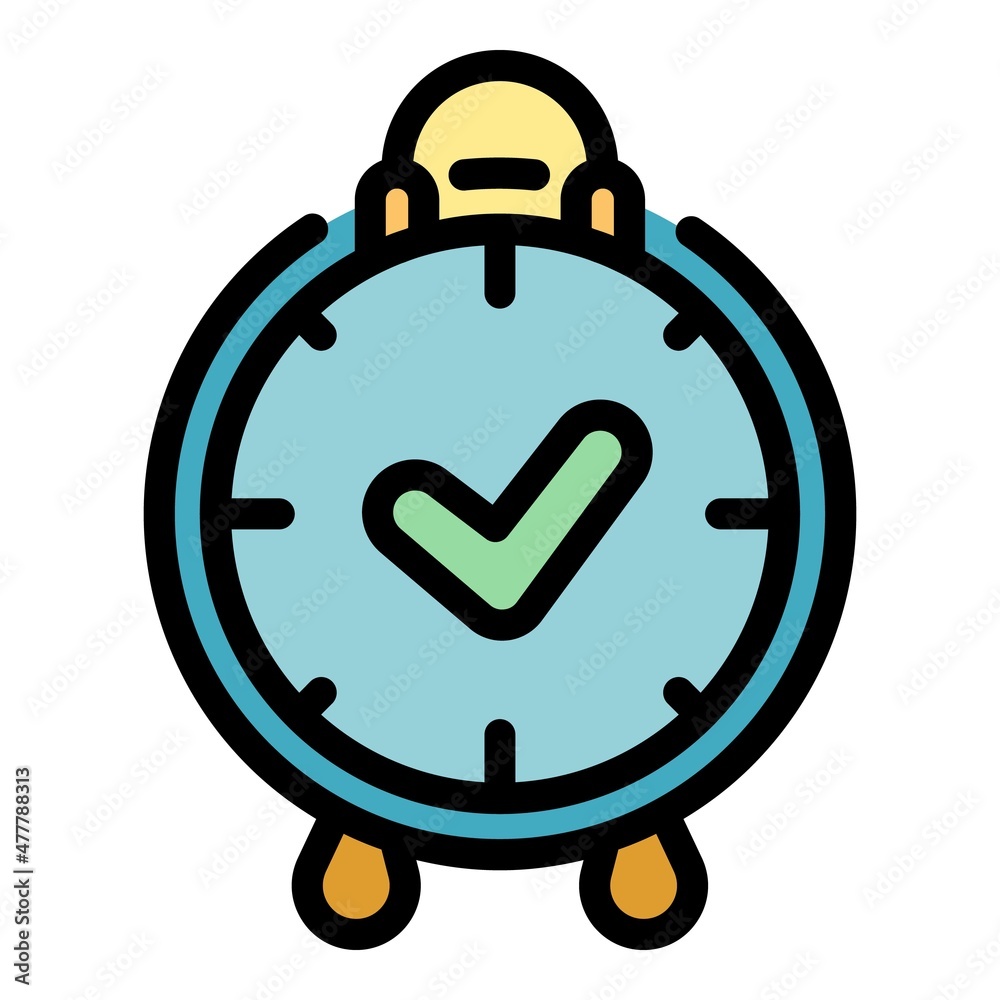 Poster alarm clock time management icon. outline alarm clock time management vector icon color flat isolate