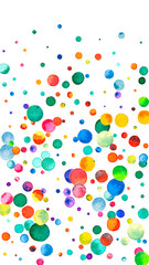 Watercolor confetti on white background. Alluring rainbow colored dots. Happy celebration high colorful bright card. Excellent hand painted confetti.