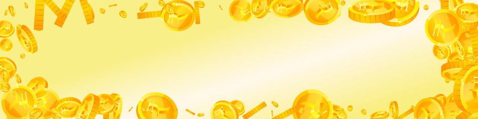 Indian rupee coins falling. Classy scattered INR coins. India money. Tempting jackpot, wealth or success concept. Vector illustration.