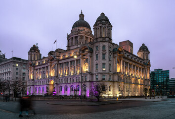 Fototapeta na wymiar Port of Liverpool Building lights display at night