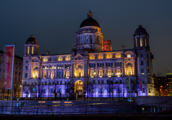 Fototapeta na wymiar Port of Liverpool Building lights display at night
