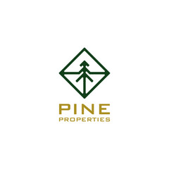 Pine tree logo design with abstract home vector graphic