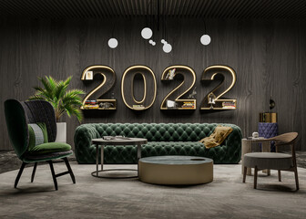 2022 Living room with shelf and sofa