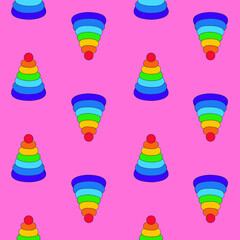 Seamless pattern from multi-colored pyramids on a monochrome background. cute toys for little kids pattern, design for kids