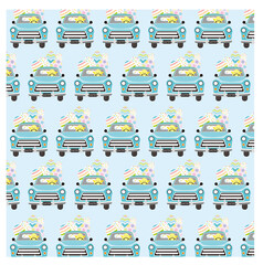 Obraz premium easter seamless pattern with car, chick and eggs