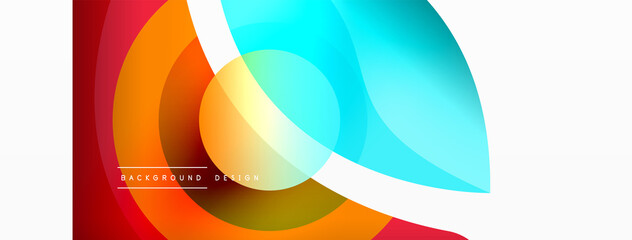 Obraz premium Abstract background with color geometric shapes. Beautiful minimal backdrop with round shapes circles and lines. Geometrical design. Vector illustration