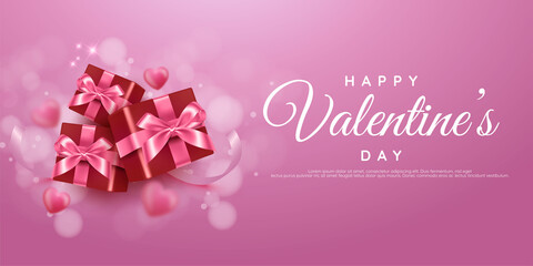 Fototapeta na wymiar Realistic valentine's day background with hearts balloons and gifts