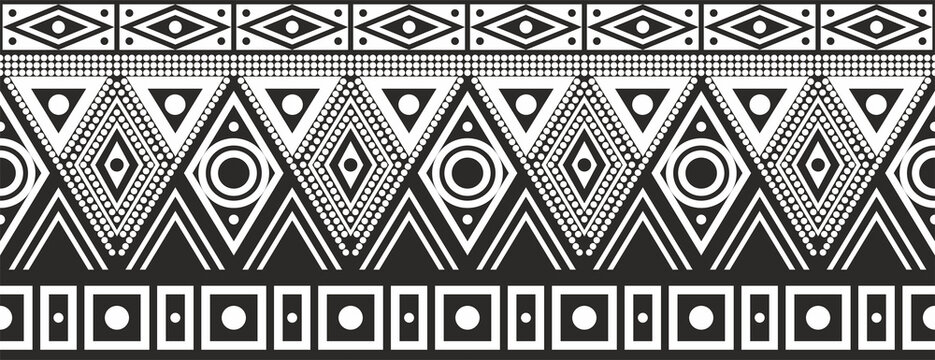 Vector monochrome seamless Native American border. Endless pattern of indigenous peoples of America, Aztecs, Mayans, Incas. Native American ornament.
