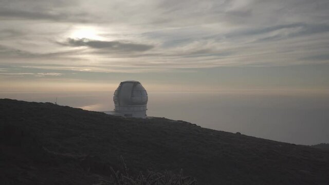 Lush Foliage Revealed Observatorio del Roque de Los Muchachos, La Palma, Canary Islands Spain. Tilt-up, Revealing Shot