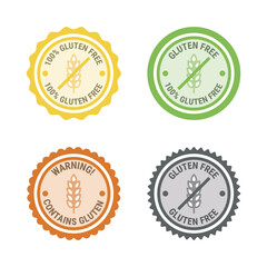 Gluten free icons, stickers. Contain gluten warning. Vector illustration.