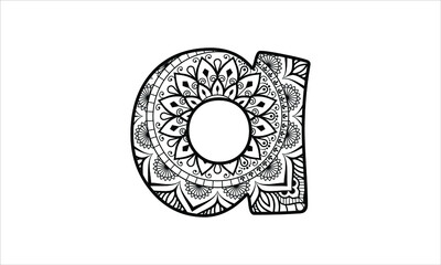 Coloring book page. Floral alphabet letter illustration. Hand drawn. Doodle style. 