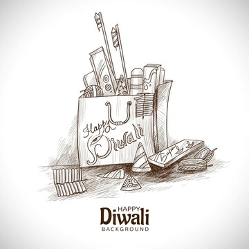 Hand Drawn diwali crackers sketch background