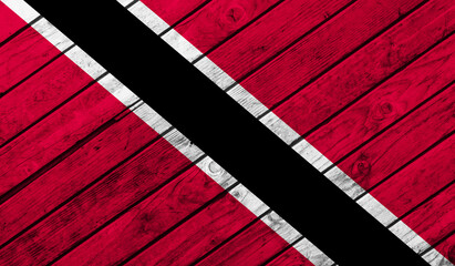 Trinidad and Tobago flag on wooden background. 3D image