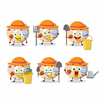 Farmer paint palette cute mascot character with fork