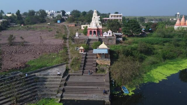 Aerial view of a Hindu Temple at Tulapur near Pune India.