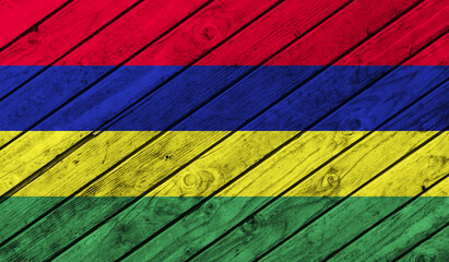 Mauritius flag on wooden background. 3D image