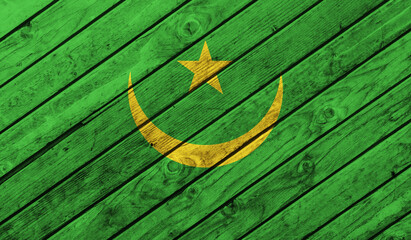 Mauritania flag on wooden background. 3D image