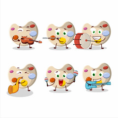 Cartoon character of paint palette playing some musical instruments