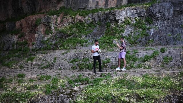 Men Taking Videos While Standing On The Rock Formation At The Gorge In Baloo Balaa. Tannourine Fawqa In Batroun, Lebanon. wide
