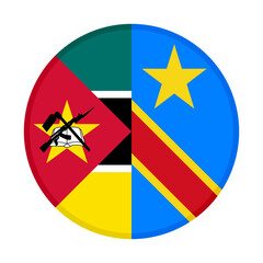 round icon with mozambique and dr congo flags. vector illustration isolated on white background
