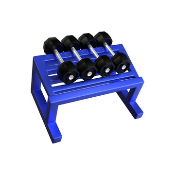 3d rendering of gym fitness barbells lined up