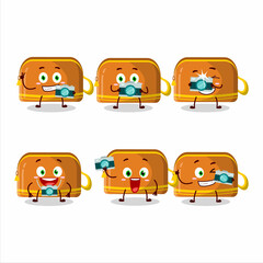 Photographer profession emoticon with orange pencil case cartoon character