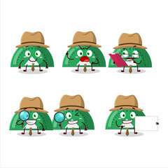 Detective green arc ruler cute cartoon character holding magnifying glass