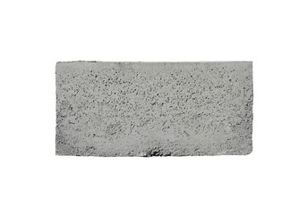 Obraz premium Rectangular concrete block isolated on white background. Gray masonry bricks, large and thick, are characterized by small pores scattered throughout the cube. Made from concrete mixed with sand.